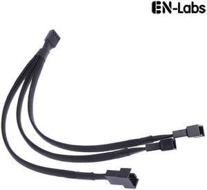 EnLabs 1X3PWM25CM  10 inch Black Sleeved 4pin PWM 3-Fan Power Y Splitter Cable,PMW 4pin 1 to 3 Converter Cable - 10"