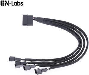 EnLabs LP424TX425CM  10 inch Black Sleeved 4pin IDE Molex to 4 Ports 3Pin/4Pin PWM Fan Power Splitter Adapter Cable - 12V DC Only