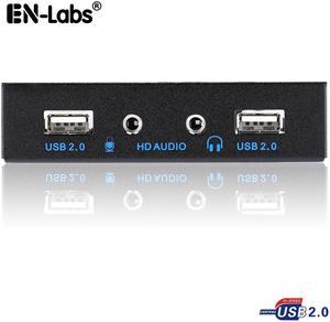 EnLabs FT35U22AM USB 2.0 Desktop PC Case 3.5" Front Panel Audio, USB 9 Pin to 2 Ports USB 2.0 Female Splitter Hub Floppy Bay Panel w/ HD Stereo Audio & Microphone - 2 Feet 9Pin Cable, Black