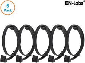 EnLabs 5PKSATAIII45CMBK90 5 Pack SATA 3.0 6Gbps Straight to 90 Degree Angle HDD SDD Data Cable w/ Locking Latch - Black - 18 inch