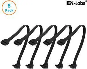 EnLabs 5PKSATAIII25CMBK90 5 Pack SATA 3.0 6Gbps Straight to 90 Degree Angle HDD SDD Data Cable w/ Locking Latch - Black - 10 inch