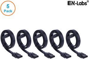 EnLabs 5PKSATAIII60CMBK 5 Pack SATA 3.0 6Gbps Straight HDD SDD Data Cable w/ Locking Latch - Black - 24 inch