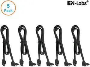 EnLabs 5PKSATAIII60CMBK90 5 Pack SATA 3.0 6Gbps Straight to 90 Degree Angle HDD SDD Data Cable w/ Locking Latch - Black - 24 inch