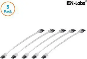 EnLabs 5PKSATAIII15CMCL 5 Pack SATA 3.0 6Gbps Straight HDD SDD Data Cable w/ Locking Latch - Clear - 6 inch