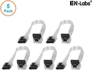 EnLabs 5PKSATAIII15CMCL90 5 Pack SATA 3.0 6Gbps Straight to 90 Degree Angle HDD SDD Data Cable w/ Locking Latch - Clear - 6 inch