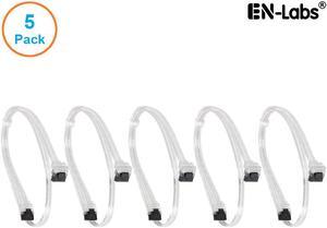 EnLabs 5PKSATAIII45CMCL90 5 Pack SATA 3.0 6Gbps Straight to 90 Degree Angle HDD SDD Data Cable w/ Locking Latch - Clear - 18 inch