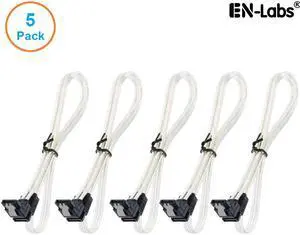 EnLabs 5PKSATAIII60CMCL90 5 Pack SATA 3.0 6Gbps Straight to 90 Degree Angle HDD SDD Data Cable w/ Locking Latch - Clear - 24 inch