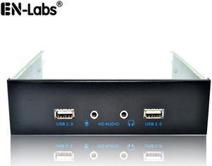 EnLabs FP525U22AM PC Case 5.25 inch front panel 2 Ports USB 2.0 USB Hub w/ HD Audio Output & Microphone,2.6ft USB 9pin to 2x USB 2.0 Splitter w/ Stereo Audio Mic