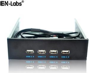 EnLabs FP525U24M 4 Ports USB 2.0 USB Hub PC Case 5.25 Inch Front Panel, Powered by Molex 4pin Connector - Motherboard USB 9/10 Pin to 4 USB-A Adapter - 2ft Adapter Cable