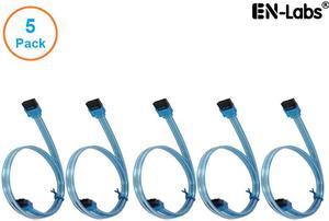 EnLabs 5PKSATAIII45CMBL 5 Pack SATA 3.0 6Gbps Straight HDD SDD Data Cable w/ Locking Latch - UV Blue - 18 inch