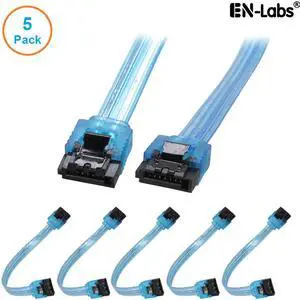 EnLabs 5PKSATAIII15CMBL 5 Pack SATA 3.0 6Gbps Straight HDD SDD Data Cable w/ Locking Latch - UV Blue - 6 inch