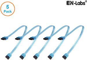 EnLabs 5PKSATAIII25CMBL 5 Pack SATA 3.0 6Gbps Straight HDD SDD Data Cable w/ Locking Latch - UV Blue - 10 inch