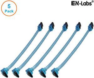 EnLabs 5PKSATAIII25CMBL90 5 Pack SATA 3.0 6Gbps Straight to 90 Degree Angle HDD SDD Data Cable w/ Locking Latch - UV Blue - 10 inch