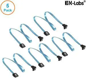 EnLabs 5PKSATAIII45CMBL90 5 Pack SATA 3.0 6Gbps Straight to 90 Degree Angle HDD SDD Data Cable w/ Locking Latch - UV Blue - 18 inch