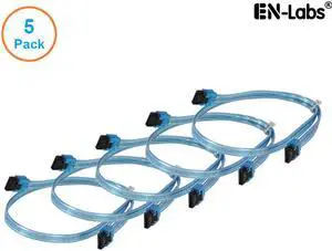 EnLabs 5PKSATAIII60CMBL 5 Pack SATA 3.0 6Gbps Straight HDD SDD Data Cable w/ Locking Latch - UV Blue - 24 inch