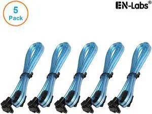 EnLabs 5PKSATAIII60CMBL90 5 Pack SATA 3.0 6Gbps Straight to 90 Degree Angle HDD SDD Data Cable w/ Locking Latch - UV Blue - 24 inch