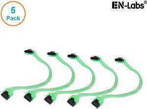 EnLabs 5PKSATAIII25CMGN 5 Pack SATA 3.0 6Gbps Straight HDD SDD Data Cable w/ Locking Latch - UV Green - 10 inch