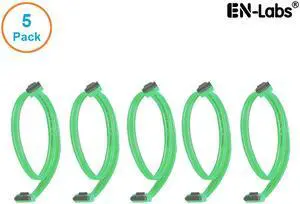 EnLabs 5PKSATAIII45CMGN 5 Pack SATA 3.0 6Gbps Straight HDD SDD Data Cable w/ Locking Latch - UV Green - 18 inch