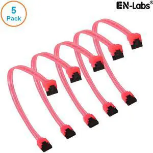 EnLabs 5PKSATAIII25CMRD90 5 Pack SATA 3.0 6Gbps Straight to 90 Degree Angle HDD SDD Data Cable w/ Locking Latch - UV Red - 10 inch
