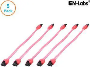 EnLabs 5PKSATAIII15CMRD 5 Pack SATA 3.0 6Gbps Straight HDD SDD Data Cable w/ Locking Latch - UV Red - 6 inch