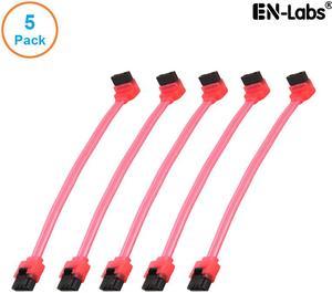 EnLabs 5PKSATAIII15CMRD90 5 Pack SATA 3.0 6Gbps Straight to 90 Degree Angle HDD SDD Data Cable w/ Locking Latch - UV Red - 6 inch