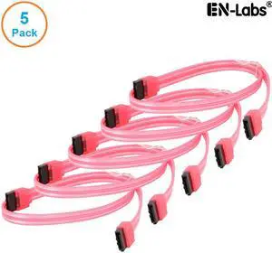 EnLabs 5PKSATAIII45CMRD 5 Pack SATA 3.0 6Gbps Straight HDD SDD Data Cable w/ Locking Latch - UV Red - 18 inch