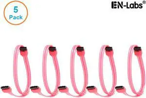 EnLabs 5PKSATAIII60CMRD 5 Pack SATA 3.0 6Gbps Straight HDD SDD Data Cable w/ Locking Latch - UV Red - 24 inch