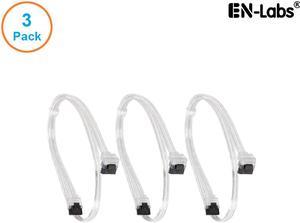 EnLabs 3PKSATAIII18CLA 3 Pack SATA 3.0 6Gbps Straight to 90 Degree Right-Angle HDD SDD Data Cable w/ Locking Latch - Clear - 18 inch