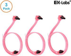 EnLabs 3PKSATAIII18RDA 3 Pack SATA 3.0 6Gbps Straight to 90 Degree Right-Angle HDD SDD Data Cable w/ Locking Latch - UV Red - 18 inch