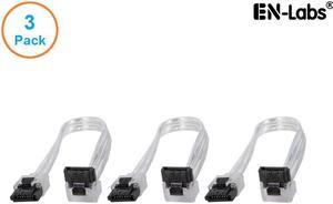 EnLabs 3PKSATAIII6CLA 3 Pack SATA 3.0 6Gbps Straight to 90 Degree Right-Angle HDD SDD Data Cable w/ Locking Latch - Clear - 6 inch