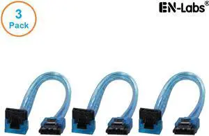 EnLabs 3PKSATAIII6BLA 3 Pack SATA 3.0 6Gbps Straight to 90 Degree Right-Angle HDD SDD Data Cable w/ Locking Latch - UV Blue - 6 inch