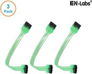 EnLabs 3PKSATAIII6GN 3 Pack SATA 3.0 6Gbps Straight HDD SDD Data Cable w/ Locking Latch - UV Green - 6 inch