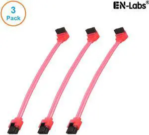 EnLabs 3PKSATAIII6RDA 3 Pack SATA 3.0 6Gbps Straight to 90 Degree Right-Angle HDD SDD Data Cable w/ Locking Latch - UV Red - 6 inch