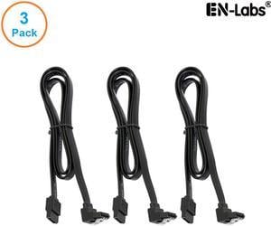 EnLabs 3PKSATAIII24BKA 3 Pack SATA 3.0 6Gbps Straight to 90 Degree Right-Angle HDD SDD Data Cable w/ Locking Latch - Black - 24 inch