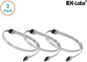 EnLabs 3PKSATAIII24CL 3 Pack SATA 3.0 6Gbps Straight HDD SDD Data Cable w/ Locking Latch - Clear - 24 inch