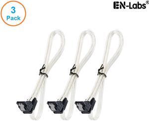 EnLabs 3PKSATAIII24CLA 3 Pack SATA 3.0 6Gbps Straight to 90 Degree Right-Angle HDD SDD Data Cable w/ Locking Latch - Clear - 24 inch