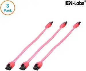 EnLabs 3PKSATAIII10RD 3 Pack SATA 3.0 6Gbps Straight HDD SDD Data Cable w/ Locking Latch - UV Red - 10 inch