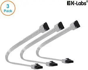 EnLabs 3PKSATAIII10CL 3 Pack SATA 3.0 6Gbps Straight HDD SDD Data Cable w/ Locking Latch - Clear - 10 inch