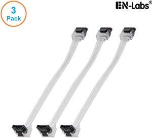 EnLabs 3PKSATAIII10CLA 3 Pack SATA 3.0 6Gbps Straight to 90 Degree Right-Angle HDD SDD Data Cable w/ Locking Latch - Clear - 10 inch
