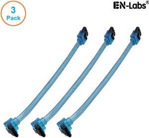 EnLabs 3PKSATAIII10BLA 3 Pack SATA 3.0 6Gbps Straight to 90 Degree Right-Angle HDD SDD Data Cable w/ Locking Latch - UV Blue - 10 inch