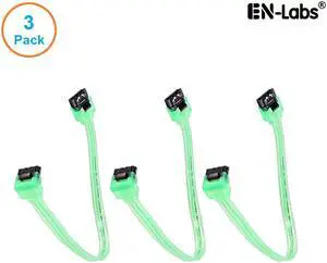 EnLabs 3PKSATAIII10GNA 3 Pack SATA 3.0 6Gbps Straight to 90 Degree Right-Angle HDD SDD Data Cable w/ Locking Latch - UV Green - 10 inch