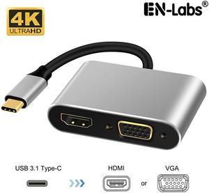 EnLabs USBC2VHDGY USB 3.1 Type-C to HDMI VGA Adapter, 2 in1 VGA HDMI 4K UHD Dual Screen Display Adapter (Compatible Thunderbolt 3 Port) for MacBook Pro, Chromebook, Dell, HP, more - Gray