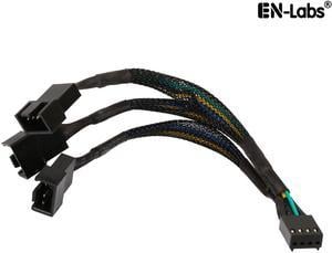 EnLabs 1X3PWM15CM  6 inch Black Sleeved 4pin PWM 3-Fan Power Y Splitter Cable,PMW 4pin 1 to 3 Converter Cable - 6"