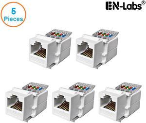 EnLabs 5-PACK CAT5E UTP Tool Less Keystone Jack,  RJ45 Self-Locking Cat. 5e Keystone Module Adapter No Punch-Down Tool Required Couplers For Wall Plate