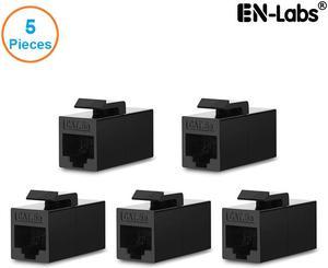 Enlabs WPCAT5E5PK 5-PACK CAT5E UTP RJ45 Jack Female to Female Coupler Keyston Insert Snap-in Connector Socket Adapter for Wall Plate,Outlet Patch Panel,Black