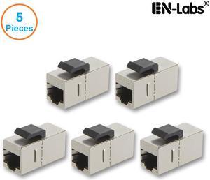 Enlabs WPCAT5ESTP5PK 5-PACK Shielded CAT5E STP RJ45 Jack Female to Female  Inline Modular Coupler with Keystone Latch, RJ45 Modular Coupler for Panel Connection for Wall Plate Panel Connection