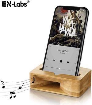 EnLabs Cell Phone Stand with Sound Amplifier Bamboo Wood Smart Phone Holder Dock Natural Bamboo Stands for iPhone 7 iPhone 6s iPhone 6 Plus and Android Smartphones Within 55 Inches