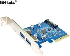 USB3.1(10Gbps) PCI-E 4X Expansion Card Adapter EnLabs USB3.1(GEN2) Type-A 2-Port UASP PCI Express Card w/ SATA Power Connector - 10Gb/s ASM1142 Chpset for Desktop PC