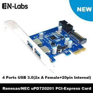 4 Port PCIE PCI-e to USB 3.0 (2 x Type A+ 20 Pin Internal) Expansion Card Hub Controller PCI Express Card Adapter w/ SATA Power