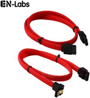 Enlabs PRSATA50CM2PKRD Lot of 2 Sleeved SATA III 6Gbps Data Cable w/ Locking Latch - 1x Straight and 1x 90 Degree Angle Cable - 1.64ft - Red(2pcs/Pack)